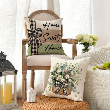 Farmhouse Throw Pillow Covers 4pcs Set Rustic Linen Eucalyptus Leaves Botanical Square Cushion Cases Decorative Pillow Covers for Living Room Bedroom Couch Sofa Home Party Decor Single-Sided Print No Insert