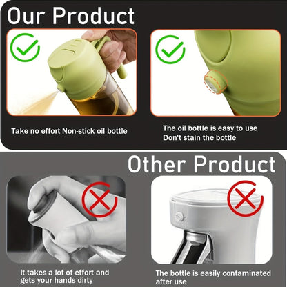 Olive Oil Dispenser Bottle 2-in-1 Glass Oil Sprayer & Dispenser 16oz Kitchen Cooking Oil Bottle with Labels for BBQ, Salad, Air Fryer & Grilling – 2 Pack