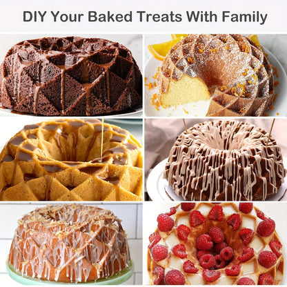 Silicone Bundt Cake Pan Set 9-Piece, Nonstick Fluted Hollow Cake Molds in Crown Nest Spiral Braided Shapes, Easy Release Silicone Baking Molds for Cakes Brownies Flan Meatloaf, Light Gray