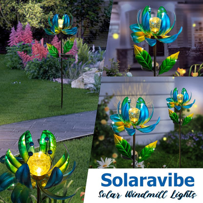 Solar Outdoor Windmill Light Rotating Garden Stake | Color Changing LED | Waterproof Solar Garden Light | Spinning Windmill Lamp for Patio Lawn Yard Pathway Decoration | Purple Blue