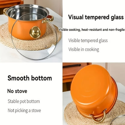 Stainless Steel Non-Stick Cookware Set 10/12pcs, 316 Grade Steel Frying Pan, Stockpot & Milk Pot with Lid, Multi-Functional Kitchen Cooking Set in Gold, Pink & Orange