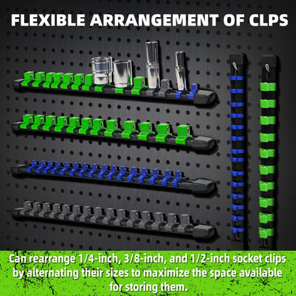 Socket Organizer Set with Rails – Heavy Duty ABS Socket Holder Rack for 1/4", 3/8" & 1/2" Drive – Tool Storage Kit for Toolbox, Garage & Workshop Organization (6, 9 or 18 Piece)