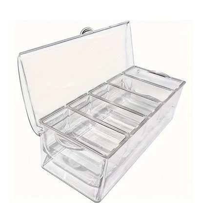 Condiment Caddy with Lid 5 Compartments Clear Serving Tray Bar Fruit Caddy Ice Tray Party Toppings Container Garnish Station