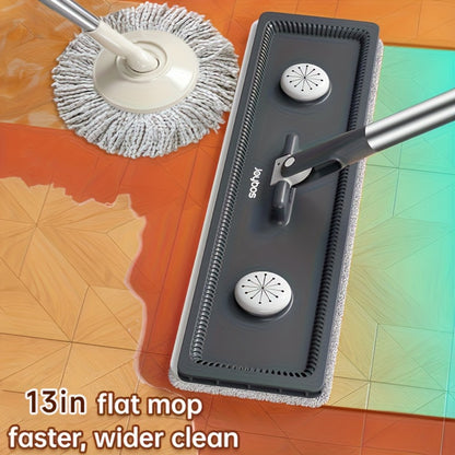 Spin Mop and Bucket Set with Wringer 360° Flat Mop Washable Microfiber Pads Long Handle for Hardwood Tile Laminate Floors Walls Windows Home Kitchen Bathroom