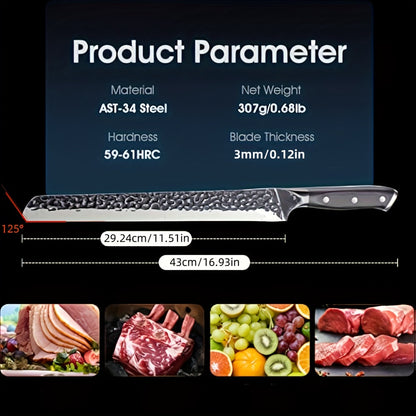 Brisket Knife 12 Inch Hand Forged High Carbon Steel Slicing Knife for BBQ Meat Carving - Sharp Blade for Brisket Ribs Roasts Turkey - Professional BBQ Knife Gift for Grilling Enthusiasts