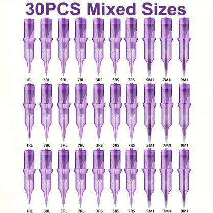 Disposable Tattoo Needles Mixed Size Sterilized RL RS M1 0.35mm – Safety Tattoo Needle Set for Tattoo Artists and Beginners, Body Art Supplies 30 40 100 Piece Bulk Pack