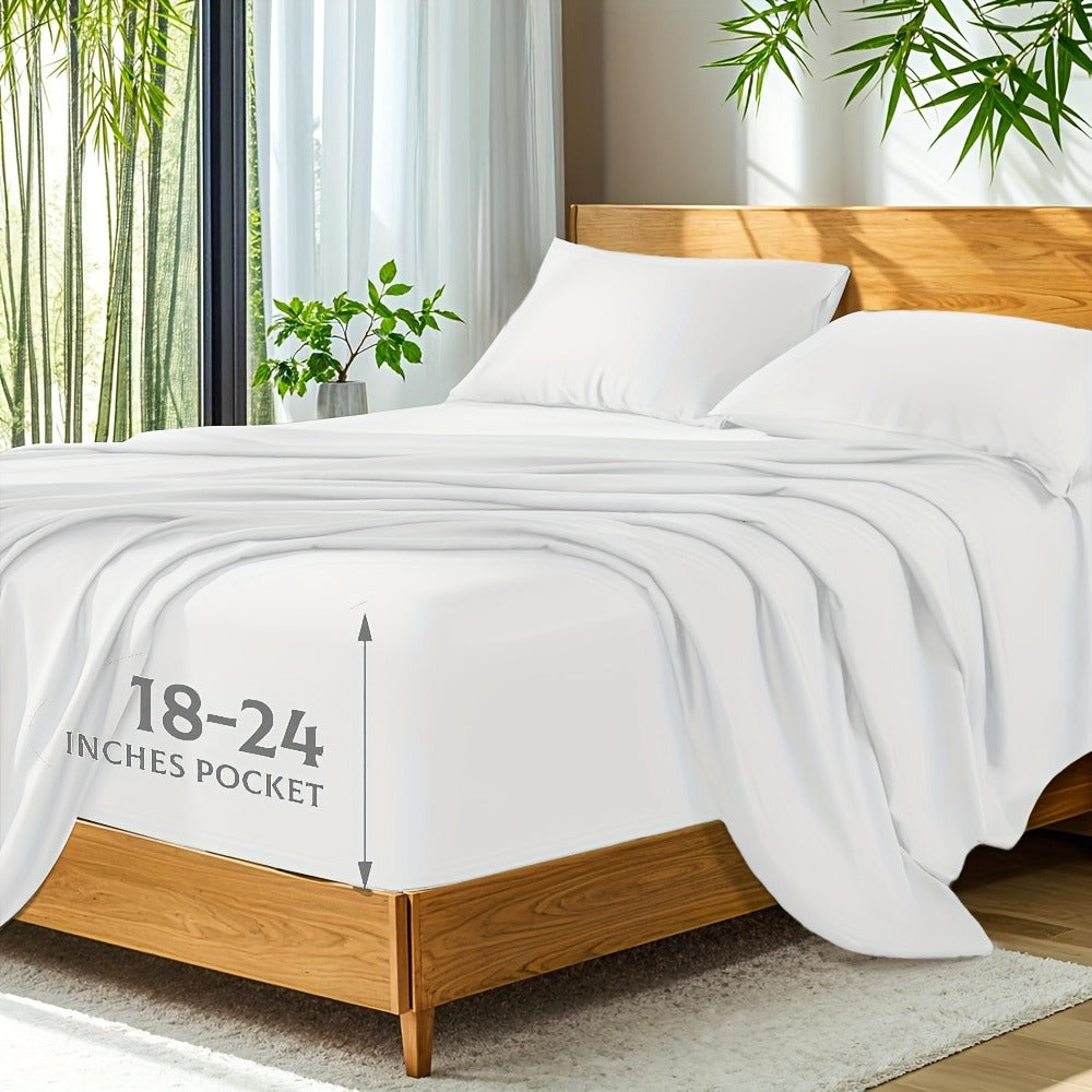 Bamboo Bed Sheets Set Twin Full Queen King – Cooling Breathable Viscose Fitted Sheet for Hot Sleepers Hotel Luxury Deep Pocket Bedding 13 Colors Available