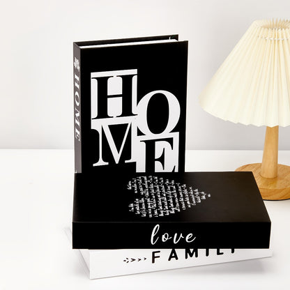 Decorative Book Set 3pcs Fake Books with HOME FAMILY LOVE Design - Elegant Black Minimalist Faux Books for Shelf Decor Living Room Coffee Table Home Soft Decoration Modern Interior