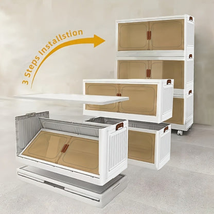 Folding Storage Cabinet 1-6 Tier Collapsible Stackable Organizer with Wheels and Lids - Extra Large Foldable Storage Locker for Closet Bedroom Office Kitchen 50CM Wide