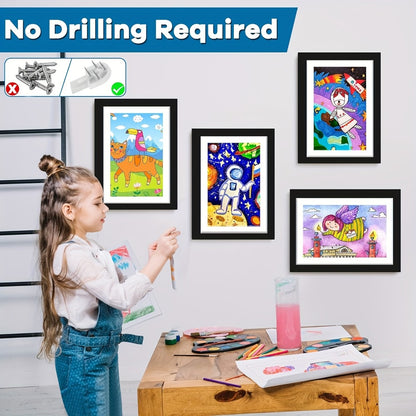Kids Artwork Frames Front Opening Changeable 8.5x11 Inch Children Art Display Picture Frame for Drawing Crafts Photos Holds 130 Pieces Wood Black White