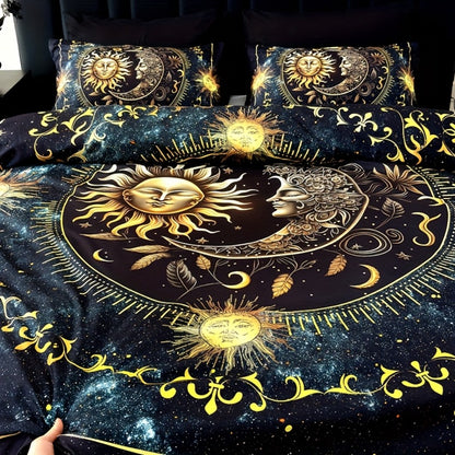 Sun Moon Planet Duvet Cover Set 3pcs Colorful Celestial Print Soft Breathable Bedding with Pillowcases Twin Full Queen King