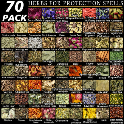 Witchcraft Supplies Herbs Kit 70 Pcs - Dried Flowers & Healing Herbs for Wicca Pagan Rituals, Magic Spell Casting, Altar Supplies, Candle & Soap Making, Bulk Herb Gift Set for Witch Beginners