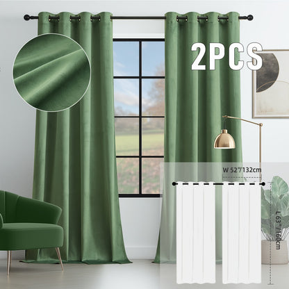 Velvet Room Darkening Curtains 2 Panels | Grommet Top Thermal Insulated Soundproof Blackout Curtains for Living Room Bedroom, Soft Solid Color Vintage Window Drapes