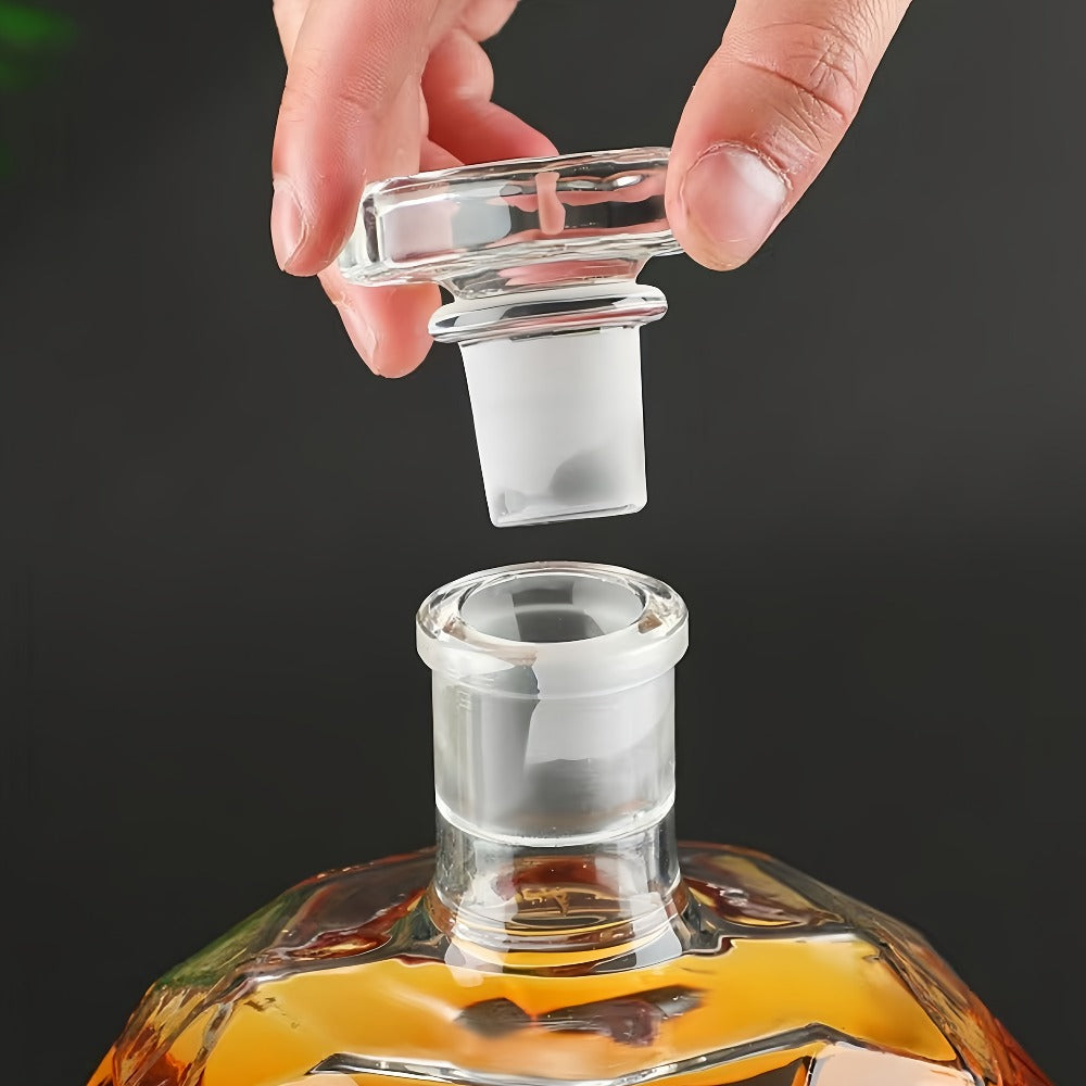 Whiskey Decanter Set with 2 Diamond Glasses & Wooden Rack | Brick Stone Design – Bourbon Rum Vodka Tequila Gift Set for Men Home Bar