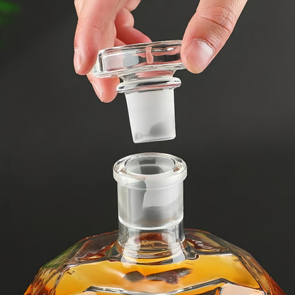 Whiskey Decanter Set with 2 Diamond Glasses & Wooden Rack | Brick Stone Design – Bourbon Rum Vodka Tequila Gift Set for Men Home Bar