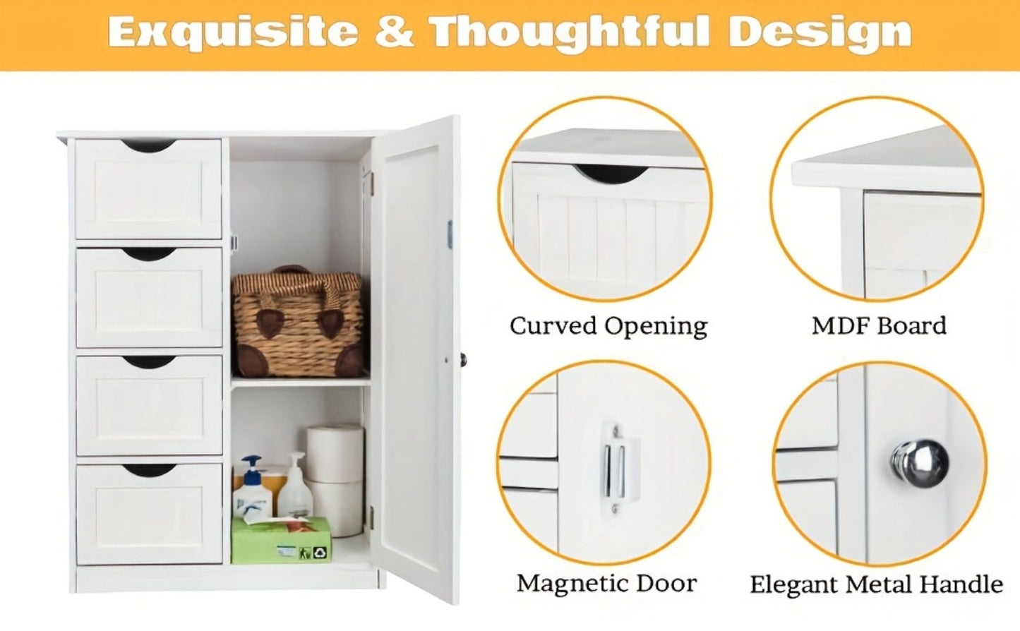 Bathroom Storage Cabinet with Drawers – Waterproof Freestanding Floor Cabinet with 4 Drawer Organizer for Bathroom, Bedroom, Living Room