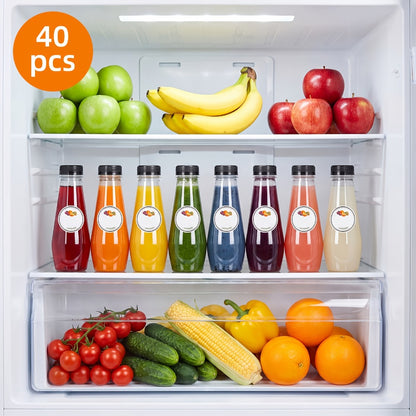 40pcs 12oz Empty Plastic Juice Bottles with Caps Bulk Reusable Clear Bottles for Juice Smoothies Tea Coffee 7.3x2.36in with Funnel & Brush