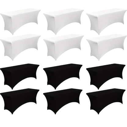 6 Foot Stretch Tablecloth 6/12/24 Pack - Rectangular Spandex Table Cover for Weddings, Trade Shows & Events