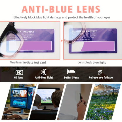 Blue Light Blocking Reading Glasses 3 Pack - Anti Blue Light Computer Readers for Women and Men, Square Spring Hinge Frames with Eyeglass Cloths and Bags, Multiple Magnifications