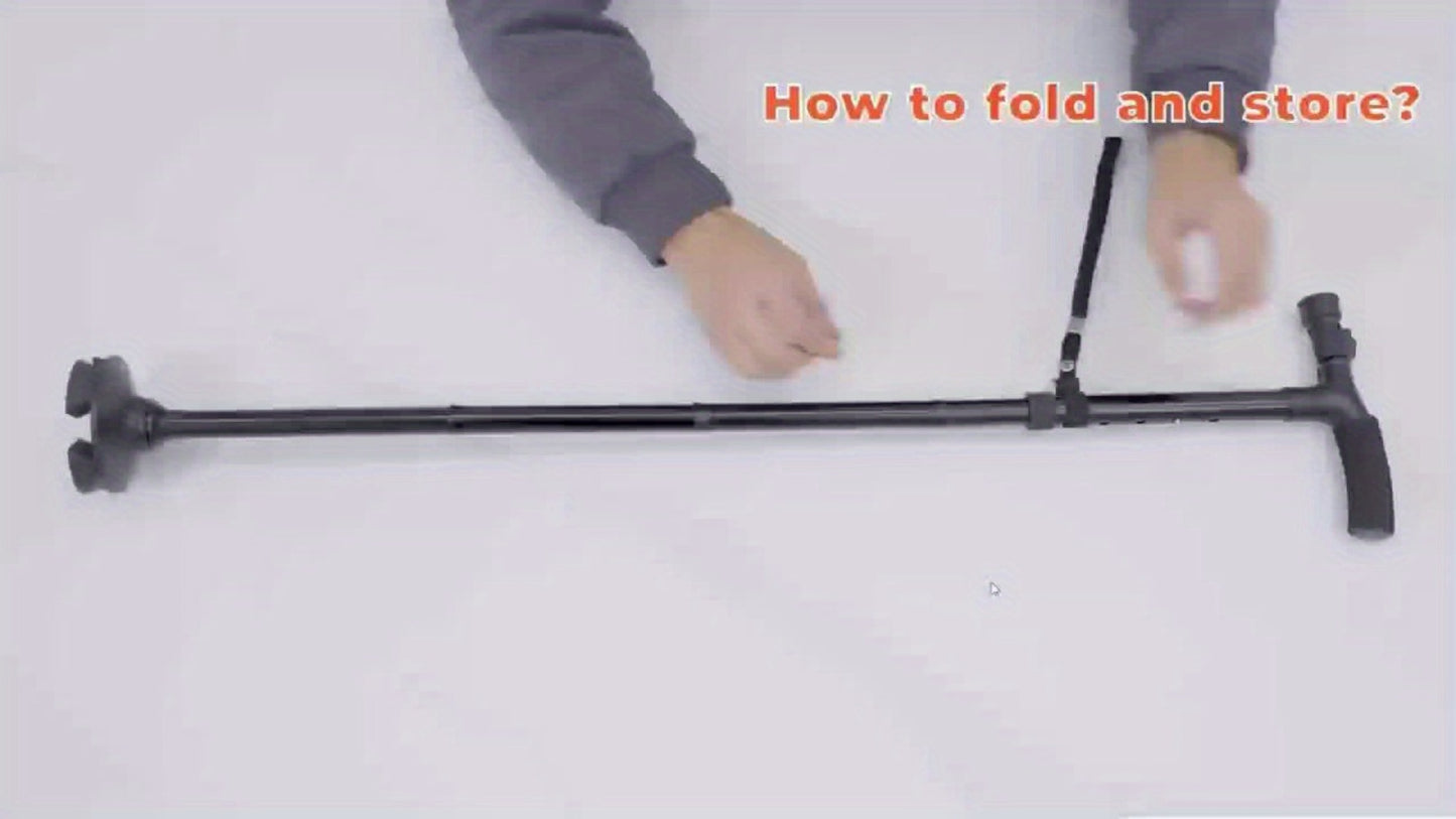 Foldable Walking Cane for Seniors Adjustable Height Folding Stick with Wrist Strap T-Handle Printed Design Portable Lightweight Mobility Aid Gift for Parents