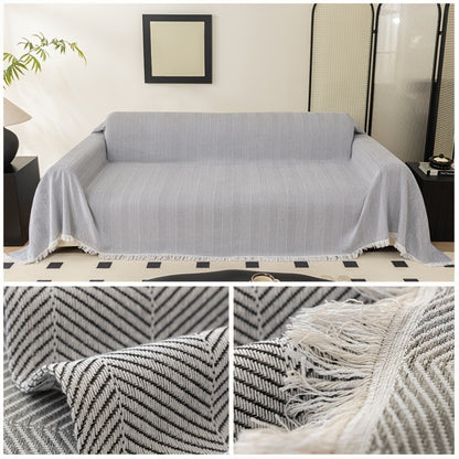 Herringbone Sofa Throw Cover with Tassels Jacquard Woven Solid Color Washable Polyester Sofa Blanket Slipcover for 3 4 Seater Couch Living Room - Grey Coffee Green Blue