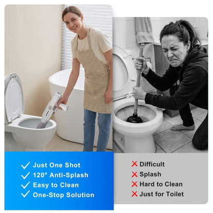 Electric Cordless Toilet Plunger 8V - High-Pressure Pneumatic Drain Opener with Real-Time Pressure Display, Professional Power Unclogger for Toilets Sinks Floor Drains, Mess-Free Reusable, White/Black