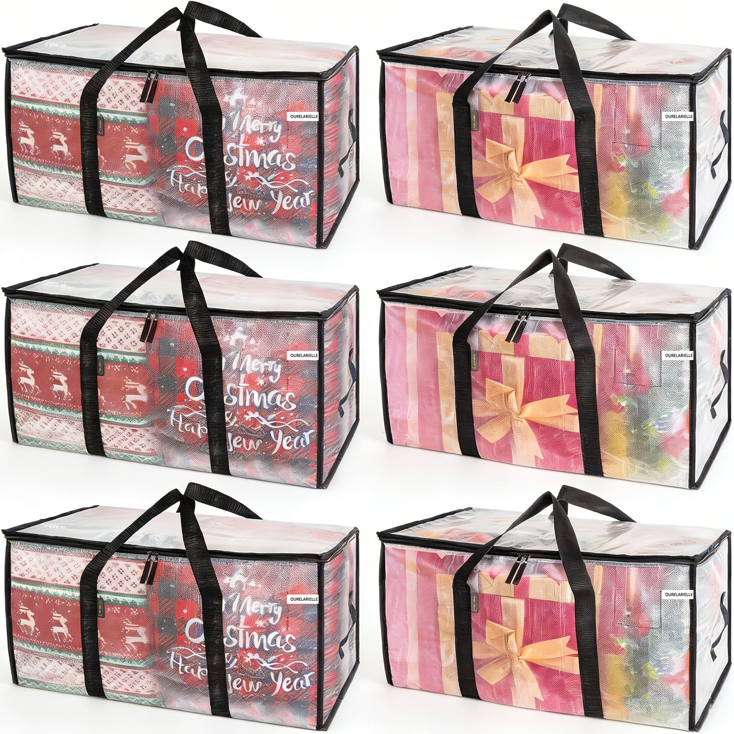 Heavy-Duty Moving Bags Set of 6 – Oversized Storage Totes with Reinforced Handles & Snap-Close Lid, Space Saver Bags for Clothes, Quilts & Moving Supplies, Transparent