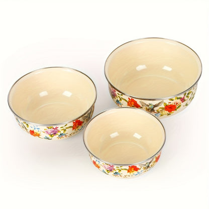 5-Piece Enamel Food Storage Containers Set with Lids - Sealed Lunch Boxes, Noodle Bowls & Refrigerator Preservation Bowls for Kitchen, Office & Camping