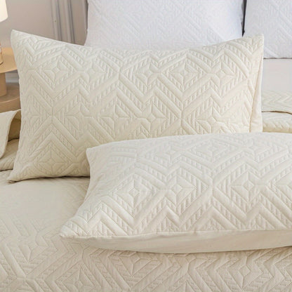 Bedspread Set 3 Piece Striped Rhombus Pattern Soft Breathable Bed Cover with 2 Pillowcases Lightweight Comforter Alternative Bedding Set for Bedroom Dorm Room
