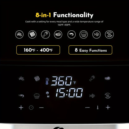 8.5QT Digital Air Fryer 8-in-1 with Touchscreen Display & 8 Presets, 1500W Air Fry, Bake, Roast & Broil, Stainless Steel Basket, Large Capacity Family Air Fryer, 120V, Black
