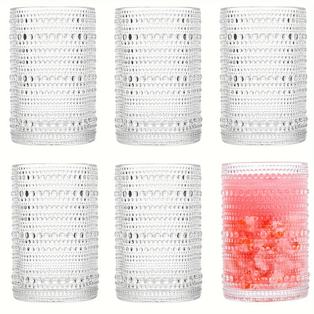 Hobnail Drinking Glasses Set of 6 – 13 Oz Large Clear Glass Cups for Water, Wine & Cocktails