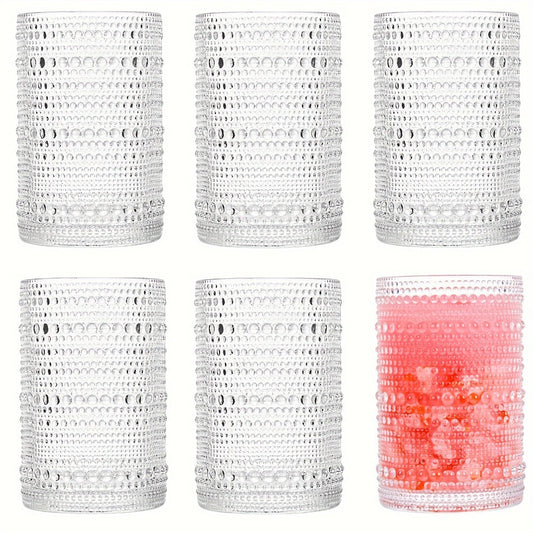 Hobnail Drinking Glasses Set of 6 – 13 Oz Large Clear Glass Cups for Water, Wine & Cocktails
