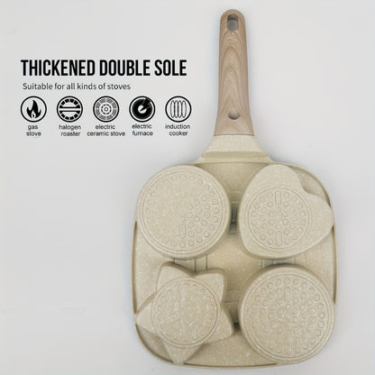 Non-Stick Cookware Set 5-Piece Beige – Pumice Stone Coating Egg Frying Pan Pancake Skillet with Kitchen Utensils | Aluminum Induction Compatible Home Cooking Set for Eggs Pancakes & Breakfast