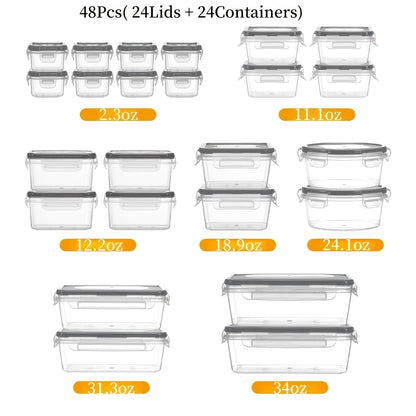 Airtight Food Storage Container Set 16/28/48 Pcs with Secure Lids, Sealed Plastic Containers for Pantry Organization, Kitchen, Travel & Outdoor Picnics – Includes Labels & Markers