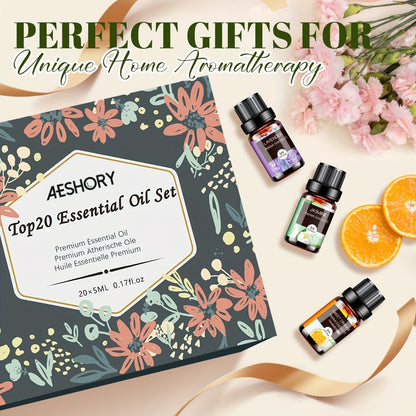 Essential Oil Set – Pure Natural Aromatherapy Oils in Amber Glass Bottles for Diffuser & Humidifier, DIY Fragrance, Valentine's Day & Holiday Gift for Women, Girls, Friends & Family (12/20/26pcs)