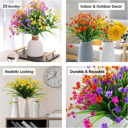 Artificial Flowers Outdoor UV Resistant 40 Bundles Fake Flowers for Home Garden Decor, Faux Floral Greenery Shrubs Plants for Party Table DIY Decoration Mix Colors