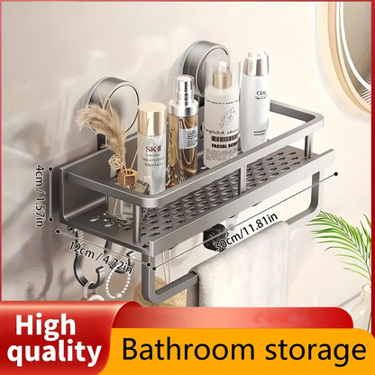 Shower Caddy Shelf Wall Mounted Suction Cup Rustproof Floating Bathroom Organizer Rack with Towel Hook for Shampoo Soap Accessories Space Saving Storage