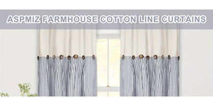 Semi Sheer Curtains Bohemian Linen Cotton Patchwork Grommet Top Window Drapes for Bedroom Living Room Kitchen Bathroom Cafe - Boho Country Cottage Style 4 Seasons 1 or 2 Panels