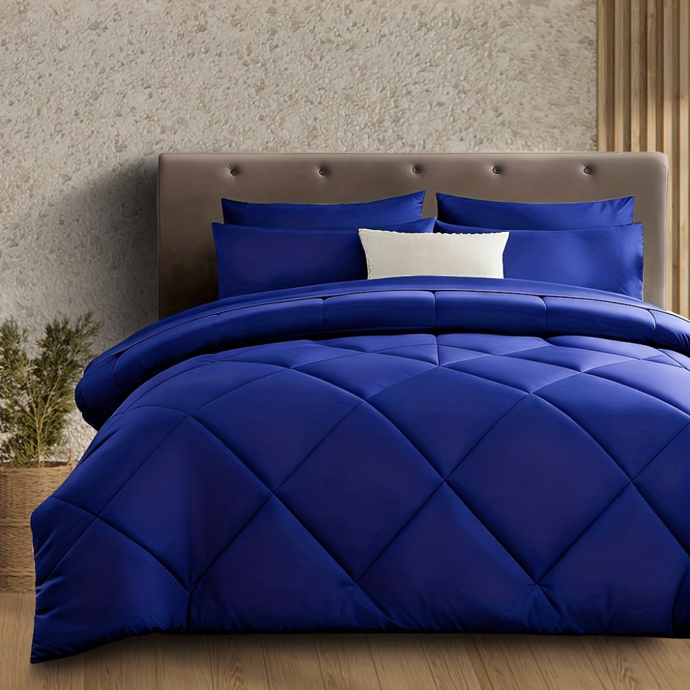 Cooling Comforter Set 2/3 Pcs – Soft Fluffy Microfiber Lightweight Breathable Quilt, Rhombus Grid Solid Color Bedding for All Seasons, Twin Queen King – Multiple Colors Available