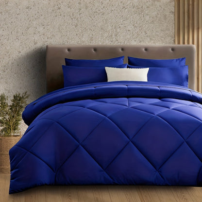 Cooling Comforter Set 2/3 Pcs – Soft Fluffy Microfiber Lightweight Breathable Quilt, Rhombus Grid Solid Color Bedding for All Seasons, Twin Queen King – Multiple Colors Available