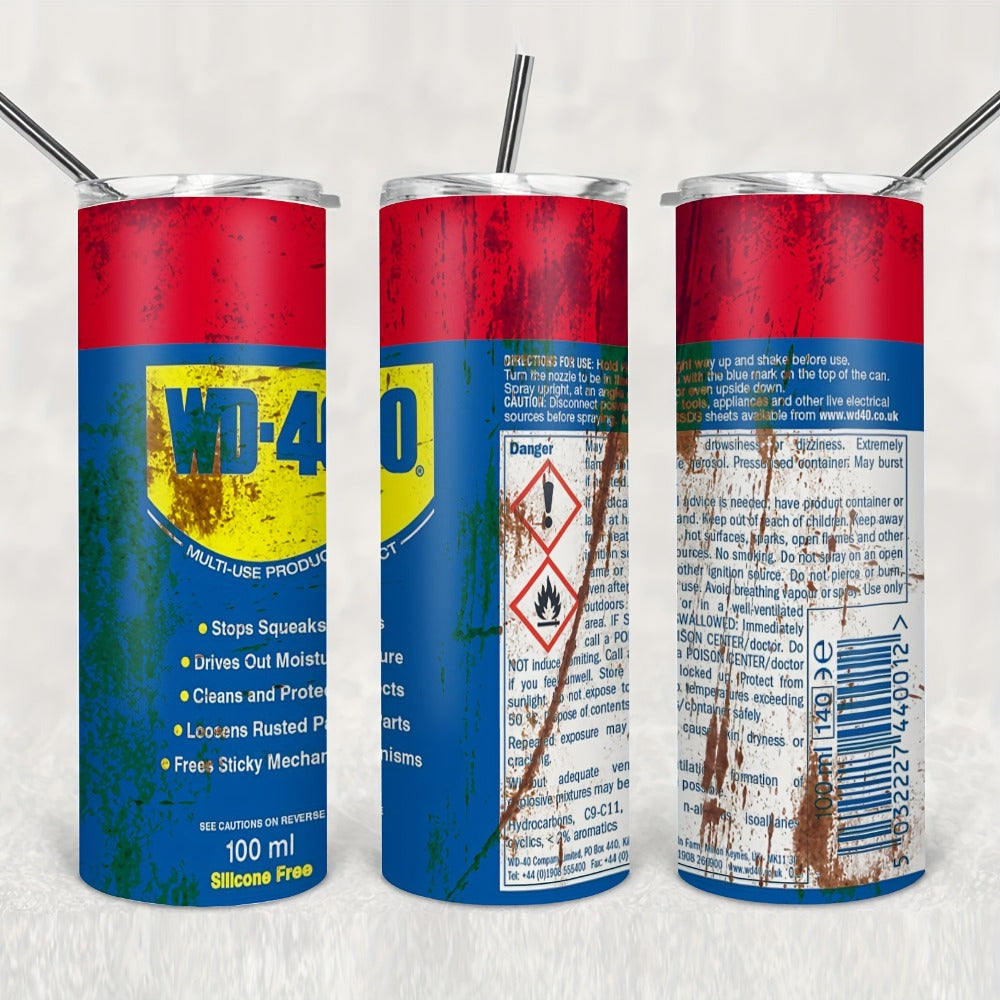 Insulated Tumbler 20oz Stainless Steel Travel Mug with Lid & Straw WD-40 Style Design Keeps Drinks Hot 6 Hours Cold 12 Hours – Mechanic Gift for Men Garage Workshop