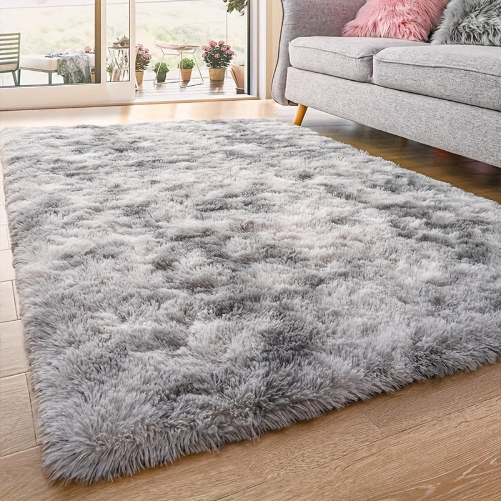 Fluffy Rug Plush Soft Indoor Carpet Non-Slip for Living Room Bedroom Hallway Runner Nursery Kids Play Area — Tie Dye & Solid Colors Multiple Sizes
