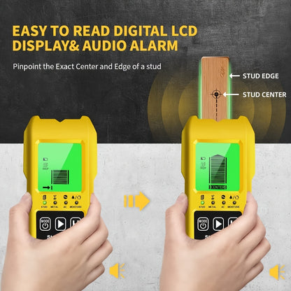 Stud Finder Wall Scanner 7-in-1 LCD Display Sound Alert | Wood Deep Stud Metal AC Wire Moisture Meter Temperature Sensor | Center-Finding Digital Wall Detector for DIY Home Renovation Construction