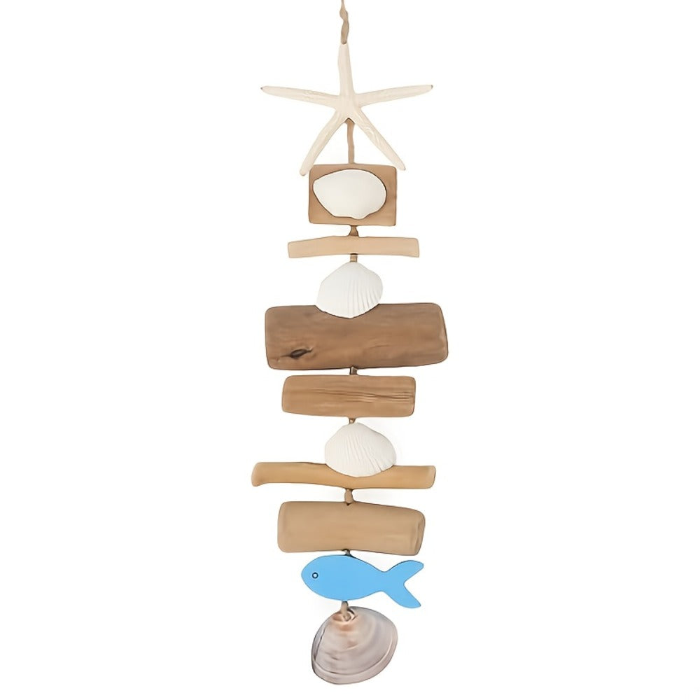 Starfish Wooden Bead Necklace & Coastal Pendant Set – Beach Jewelry, Nautical Starfish Charm, Driftwood Hanging String Decor for Women, Girls & Home Beach Theme