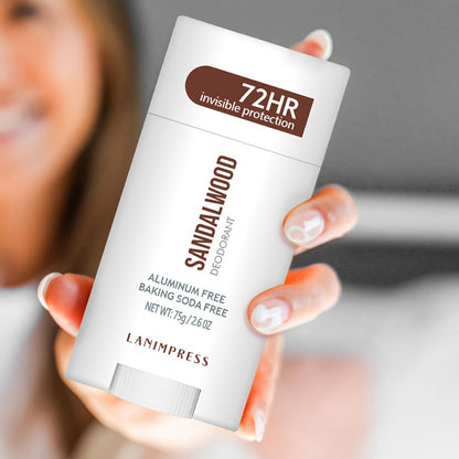 Natural Deodorant Stick Aluminum Free Baking Soda Free 72HR Invisible Protection with Witch Hazel Shea Butter Unisex Sandalwood Lavender Peach Charcoal 75g