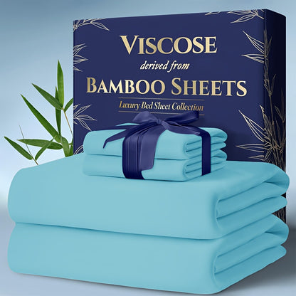 Bamboo Bed Sheet Set Twin Full Queen King - Cooling Soft Deep Pocket Fitted Sheets for Hot Sleepers, Moisture-Wicking Breathable Bedding Set Multiple Colors