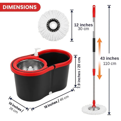 Spin Mop and Bucket Set 360° with 4 Microfiber Mop Heads – Wringer Bucket Floor Cleaning Kit for Hardwood Tile Laminate – Spinning Mop System Home Kitchen