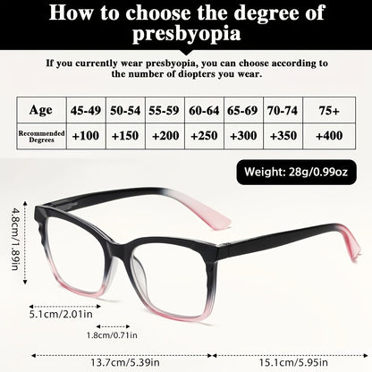 Blue Light Blocking Reading Glasses for Women Rectangular Frame Floral Design Anti-Fatigue Spring Hinge Resin Lenses Comfortable Lightweight Readers Purple Floral Gradient Black Brown Magnification 1.0 to 4.0