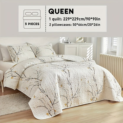 Reversible Floral Comforter Quilt Set – Soft Microfiber Botanical Bedding, Twin Full Queen King, All Seasons – White, Blue, Pink & More