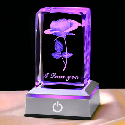 Rose Crystal LED Night Light – Colorful Floral LED Sign Lamp, Romantic Desk Light for Bedroom Vanity, Unique Gift for Girlfriend Wife Mom on Women's Day Anniversary Birthday (4 Styles)